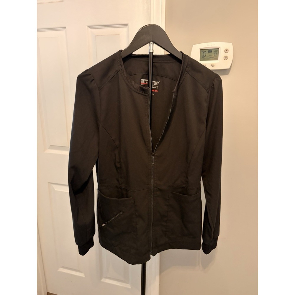 Grey's Anatomy by Barco Millie Zip Front Jacket XS Black Princess Seams Wicking